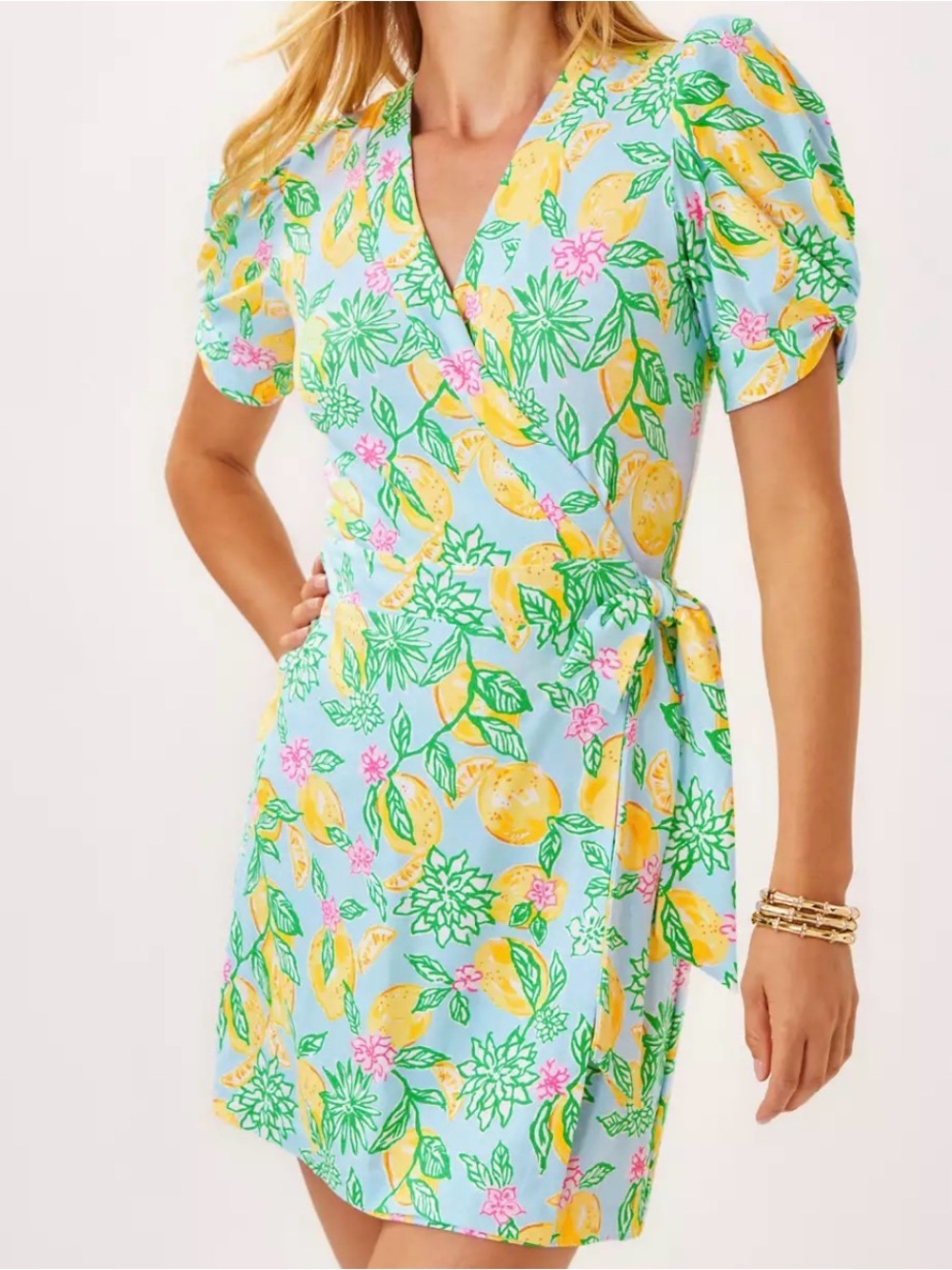 Lily Pulitzer SAILYNN SHORT-SLEEVE ROMPER, BLUETTE MAKE LEMONADE Size:L